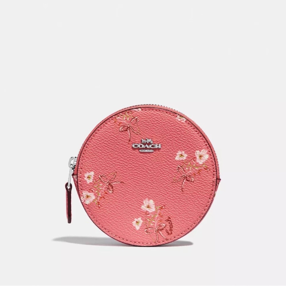 Coach Round Coin Case With Floral Bow 🎀